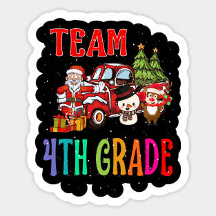 Team 4Th Grade Santa And Reindeer Christmas Sticker